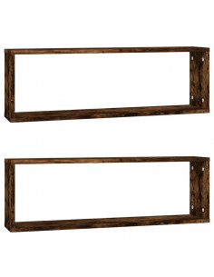 Mensole Parete Cubo 2 Rovere Fumo 80x15x26,5 Legno Multistrato 2