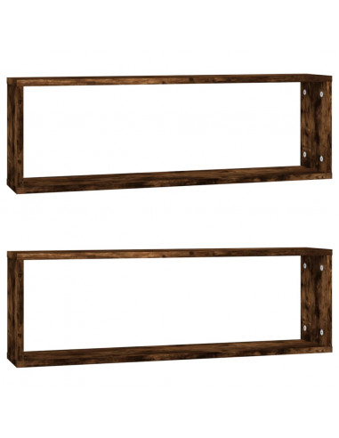 Mensole Parete Cubo 2 Rovere Fumo 80x15x26,5 Legno Multistrato