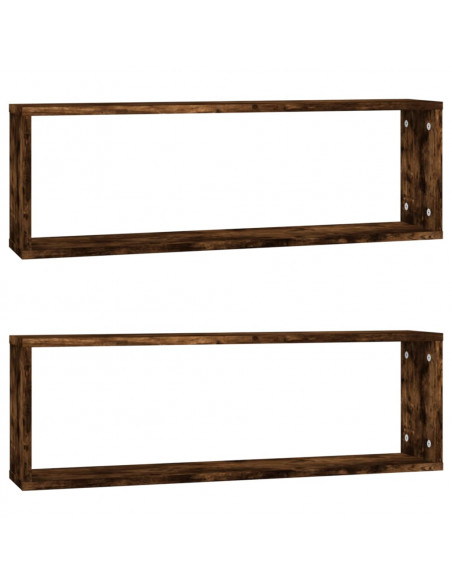 Mensole Parete Cubo 2 Rovere Fumo 80x15x26,5 Legno Multistrato