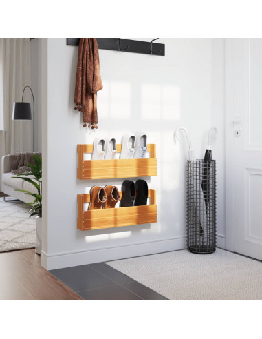 Scarpiere a Parete 2 pz Marrone Cera Legno Massello di Pino