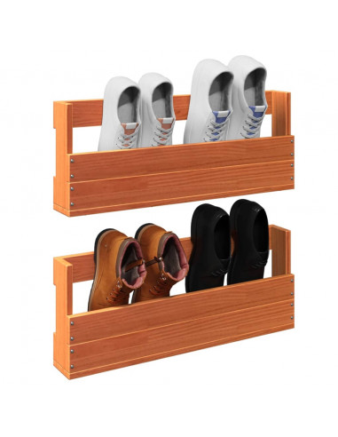 Scarpiere a Parete 2 pz Marrone Cera Legno Massello di Pino