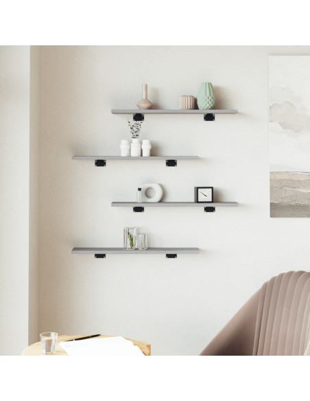 Mensole Parete 4pz Grigio Sonoma 60x10x1,5cm Legno Multistrato