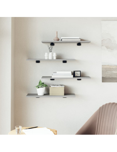 Mensole Parete 4pz Grigio Sonoma 60x20x1,5cm Legno Multistrato