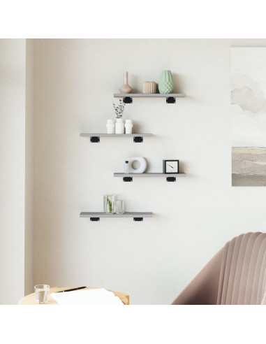 Mensole Parete 4pz Grigio Sonoma 40x10x1,5cm Legno Multistrato