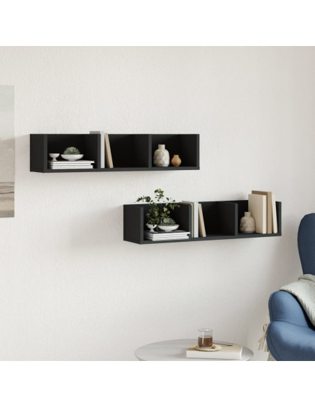 Mobili Parete 2 pz Neri 75x18x16,5 cm in Legno Multistrato