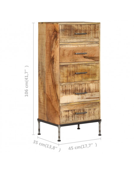 Cassettiera 45x35x106 cm in Legno Massello di Mango