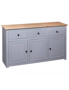 Credenza Grigia 135x40x80 cm in Legno Massello di Pino Panama 2