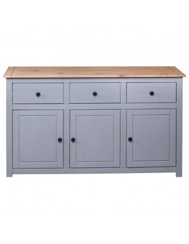Credenza Grigia 135x40x80 cm in Legno Massello di Pino Panama