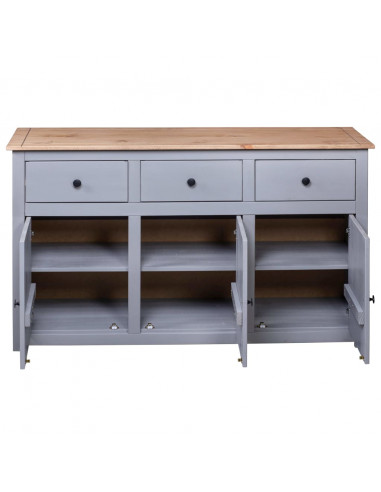 Credenza Grigia 135x40x80 cm in Legno Massello di Pino Panama