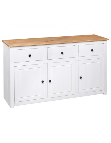 Credenza Bianca 135x40x80 cm in Legno Massello di Pino Panama