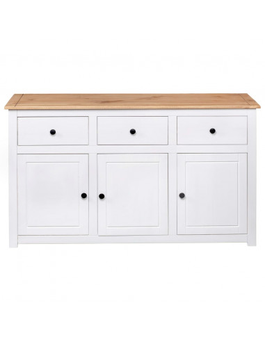 Credenza Bianca 135x40x80 cm in Legno Massello di Pino Panama