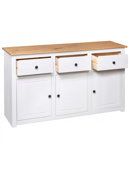 Credenza Bianca 135x40x80 cm in Legno Massello di Pino Panama