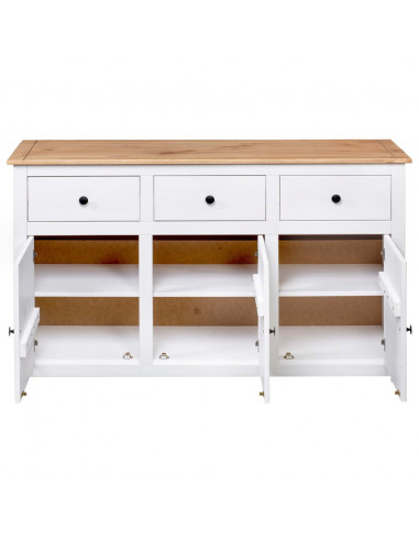 Credenza Bianca 135x40x80 cm in Legno Massello di Pino Panama