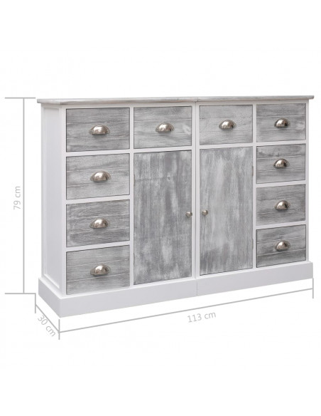 Credenza con 10 Cassetti Grigia 113x30x79 cm in Legno