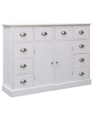 Credenza con 10 Cassetti Bianca 113x30x79 cm in Legno