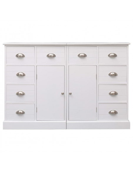 Credenza con 10 Cassetti Bianca 113x30x79 cm in Legno