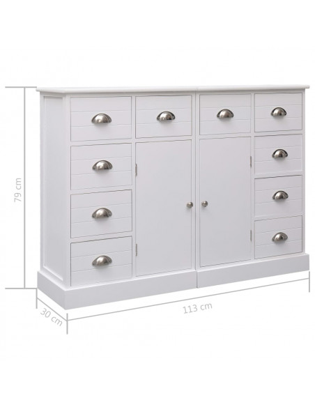 Credenza con 10 Cassetti Bianca 113x30x79 cm in Legno