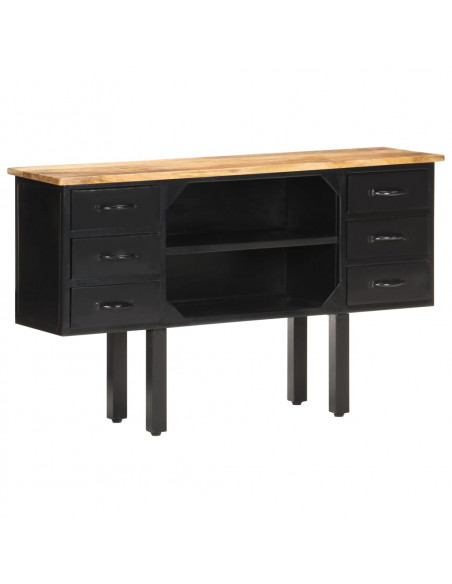 Credenza 110x30x65 cm in Massello di Mango Grezzo e Acciaio
