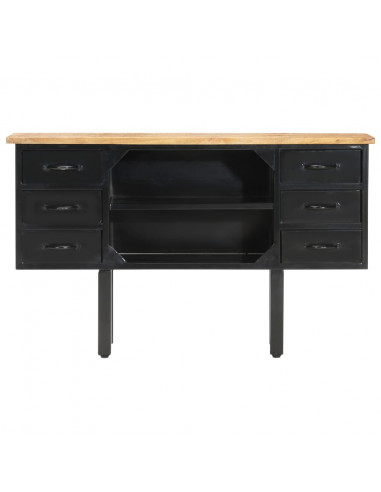 Credenza 110x30x65 cm in Massello di Mango Grezzo e Acciaio