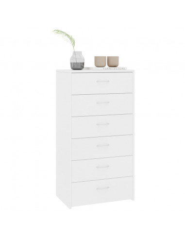 Credenza con 6 Cassetti Bianca 50x34x96 cm in Legno Multistrato