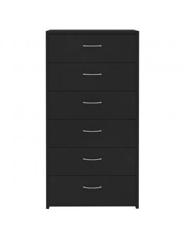 Credenza con 6 Cassetti Nera 50x34x96 cm in Legno Multistrato