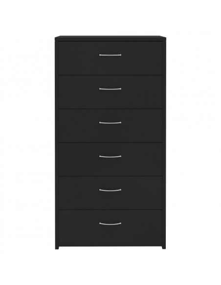 Credenza con 6 Cassetti Nera 50x34x96 cm in Legno Multistrato