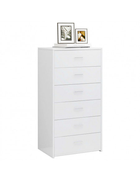 Credenza 6 Cassetti Bianco Lucido 50x34x96 cm Legno Multistrato