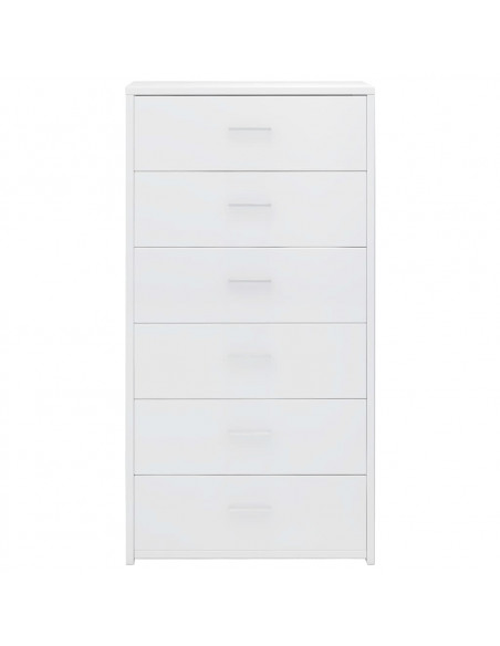 Credenza 6 Cassetti Bianco Lucido 50x34x96 cm Legno Multistrato
