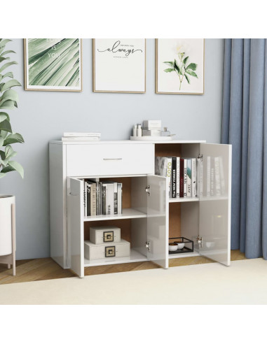 Credenza Bianco Lucido 88x30x70 cm in Legno Multistrato