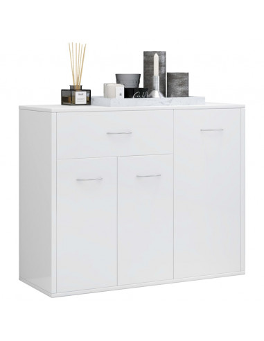 Credenza Bianco Lucido 88x30x70 cm in Legno Multistrato