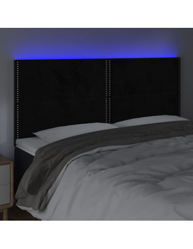 Testiera a LED Nera 160x5x118/128 cm in Velluto