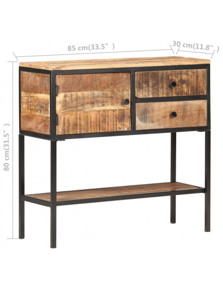 Credenza 85x30x80 cm in Legno Massello di Mango Grezzo