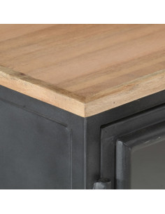 Credenza Grigia 100x30x70 cm in Legno Massello di Acacia 2