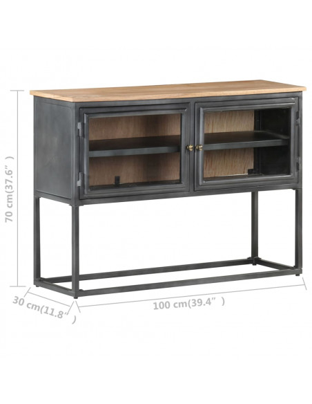 Credenza Grigia 100x30x70 cm in Legno Massello di Acacia