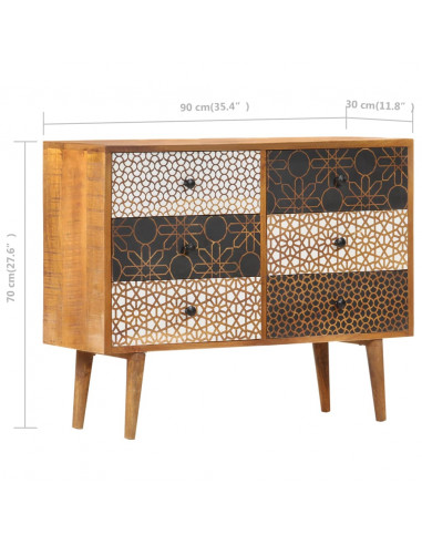 Credenza con Motivo Stampato 90x30x70 cm in Massello di Mango
