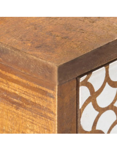 Credenza con Motivo Stampato 130x30x70 cm in Massello di Mango 2