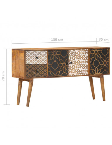 Credenza con Motivo Stampato 130x30x70 cm in Massello di Mango