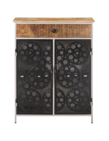 Credenza 60x35x75 cm in Legno di Mango Grezzo e Ferro