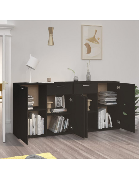 Credenza Nera 160x36x75 cm in Legno Multistrato