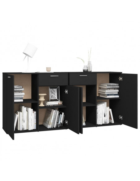 Credenza Nera 160x36x75 cm in Legno Multistrato
