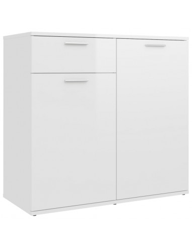 Credenza Bianco Lucido 80x36x75 cm in Legno Multistrato