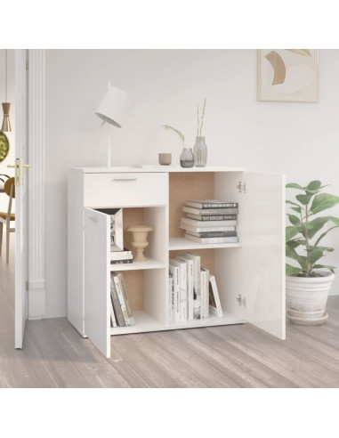 Credenza Bianco Lucido 80x36x75 cm in Legno Multistrato