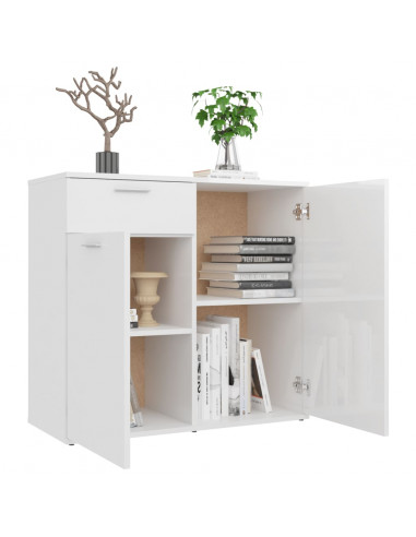 Credenza Bianco Lucido 80x36x75 cm in Legno Multistrato