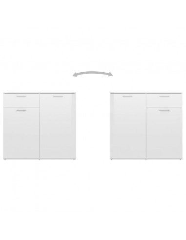 Credenza Bianco Lucido 80x36x75 cm in Legno Multistrato