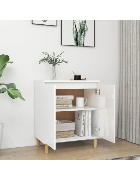 Credenza Gambe Massello Bianco Lucido 60x35x70cm Multistrato