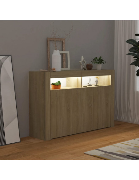 Credenza con Luci LED Rovere Sonoma 115,5x30x75 cm
