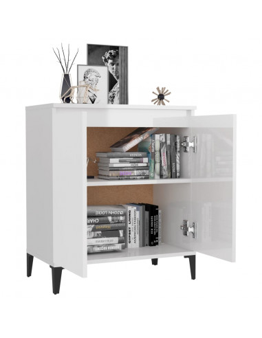 Credenza Bianco Lucido 60x35x70 cm in Legno Multistrato