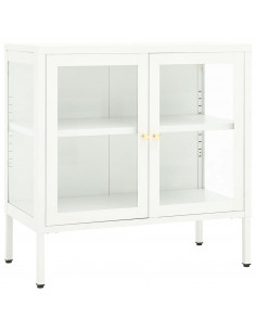 Credenza Bianca 70x35x70 cm in Acciaio e Vetro 2