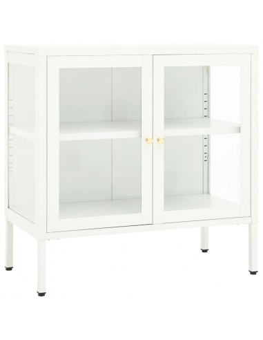 Credenza Bianca 70x35x70 cm in Acciaio e Vetro