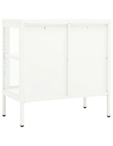 Credenza Bianca 70x35x70 cm in Acciaio e Vetro